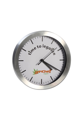 Wanduhr mit Logo „GROW – Time to legalize“