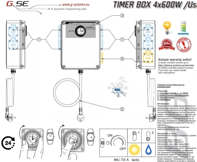 GSE Timer Box II 4x600W Heizung - Timer-Box + Heizung zum gleichzeitigen Einschalten mehrerer Lampen