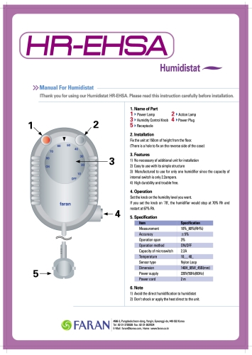 Faran Humidistat HR-EHSA – analoger Feuchtigkeitsregler