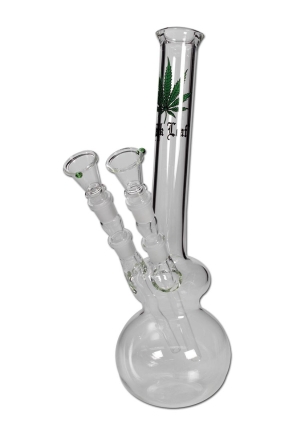 bong de sticlă "Black Leaf Double Bowl"