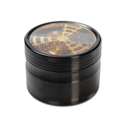 Moară de râșniță din aluminiu cu fereastră, 4 părți, neagră cu auriu