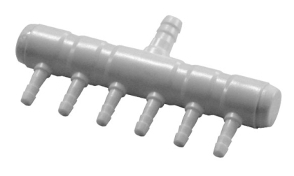 Plastic coupler for air and water with 6 outputs